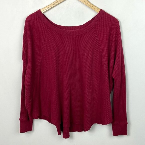 Free People Waffle Knit Red‎ Oversized Thermal Top Size XS Bohemian We The Free - Picture 9 of 9